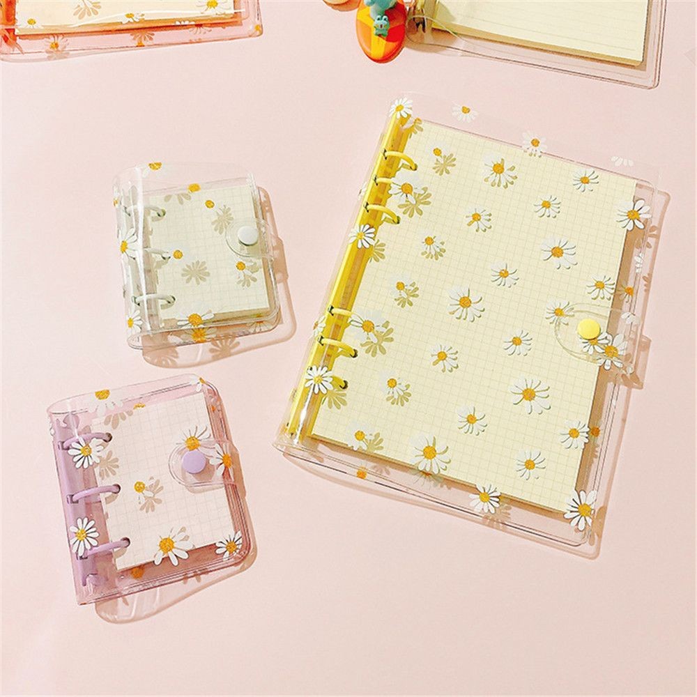 

A5 A6 Transparent PVC Loose-Leaf Notebook Cover Folder DIY Daisy 6 Rings Binder File Folder Planner Notepads School Stationery