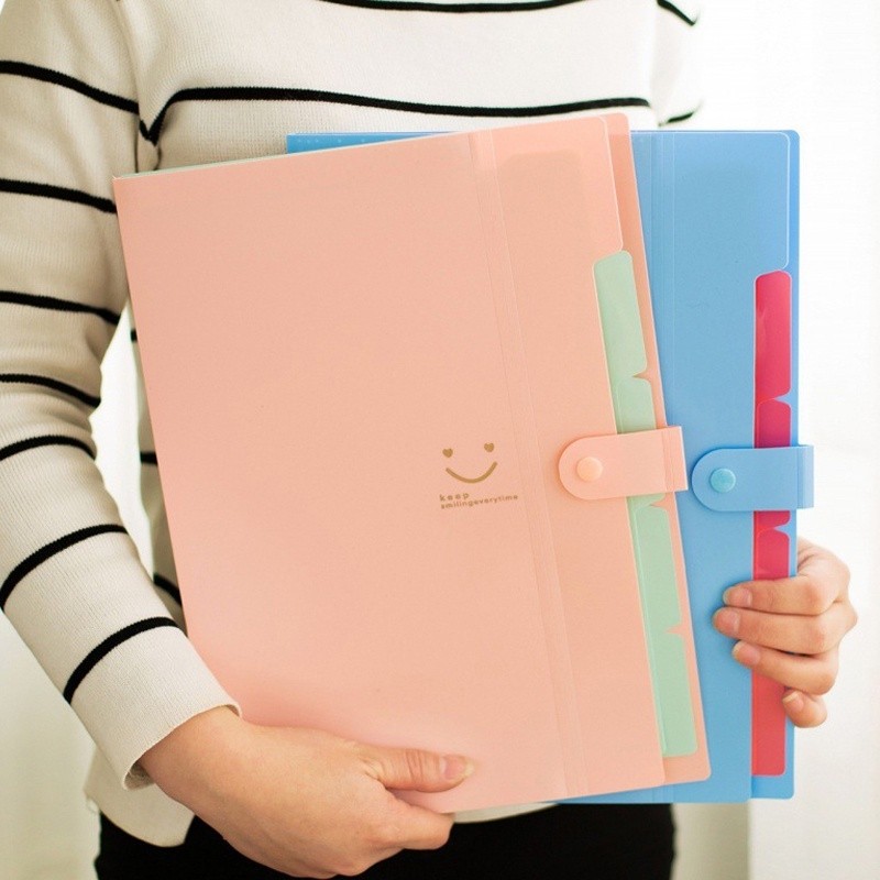 

A4 Folder 5 Layers Macaron Color File Large Capacity Document Organizer Student School and Office Supplies Stationery