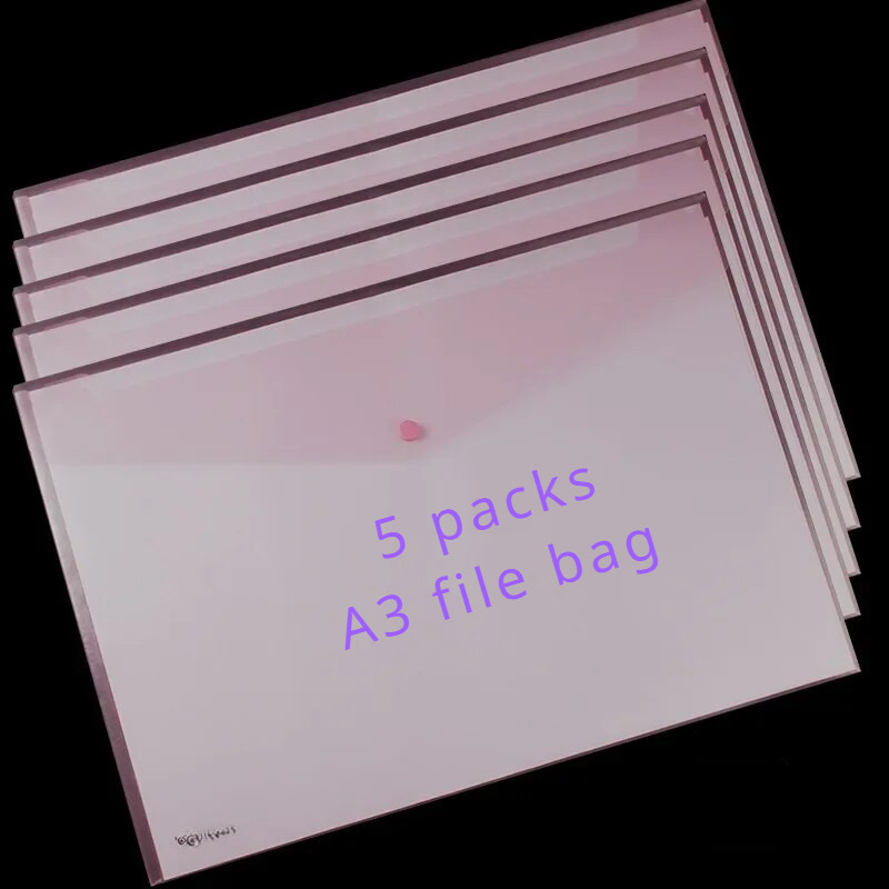 

5 PCS A3 File Folders 8k Sketch Transparent PP Paper Storage Bag 8-open Waterproof Student Test Paper Clip