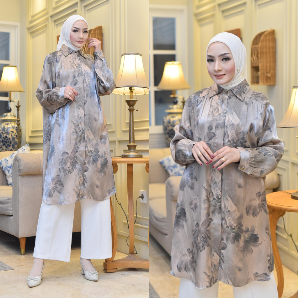 [DISKON GILA] Adeline Tunic [LD110 & LD120] Tunik Motif Print Bahan Shimmer Silk Premium | Atasan Wa
