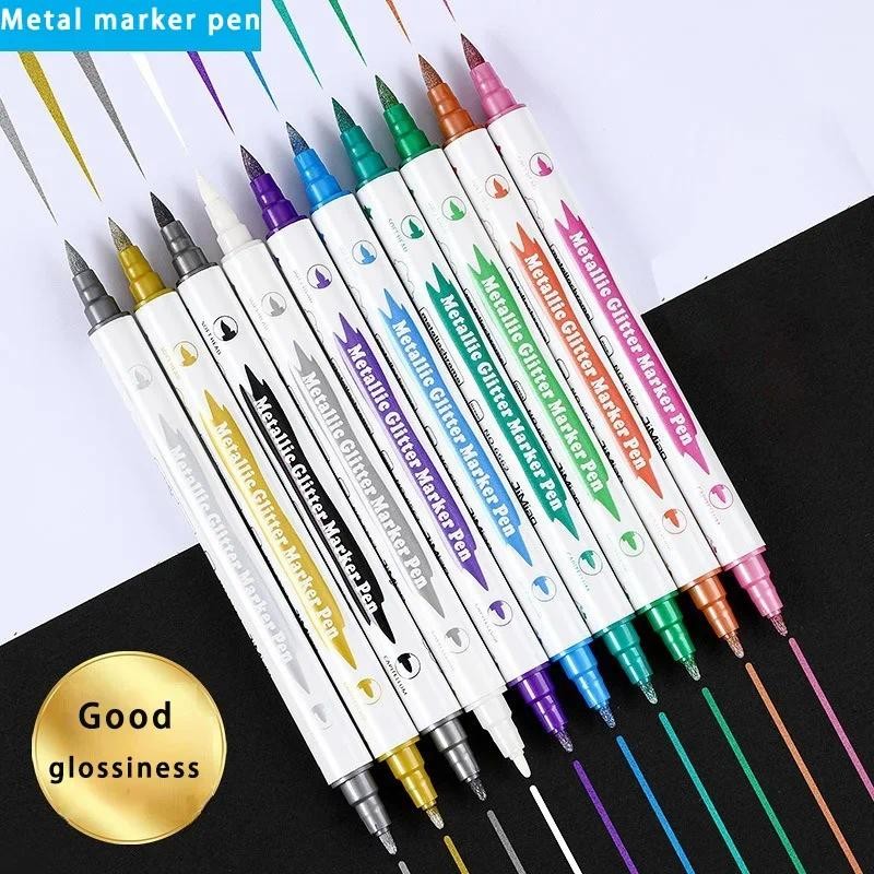 

10pcs Metallic Glitter Dual Tip Marker Pens Calligraphy Brush Pens Crafts Card Making Art Pen Drawing Stationery Office Supplies