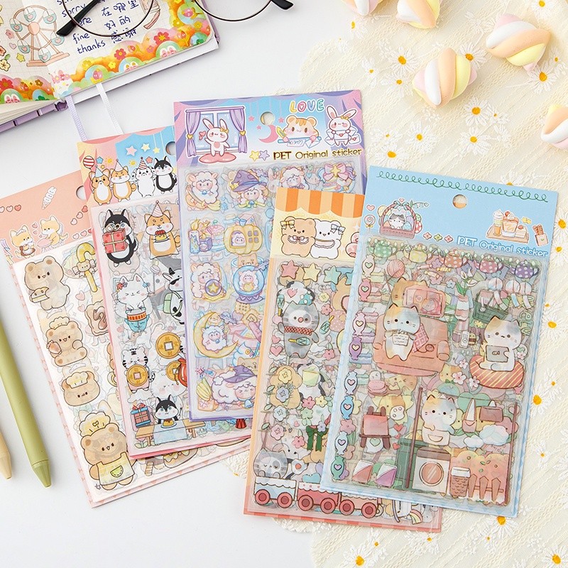 

8lembar Menggemaskan Kartun Seri PET Scrapbook Deco DIY Tahan Air