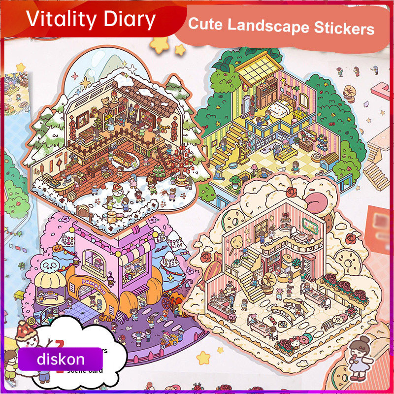 

【COD❤️】Stiker Kolase Adegan Miniatur 3D Kreatif Stiker Pemandangan DIY Stiker Dekompresi Kartun -VDY
