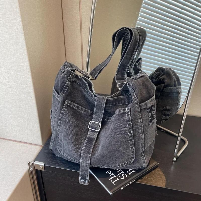

Denim Bag Women's Large Capacity 2024 New Summer Casual Crossbody College Commuter Tote Bag Bag for Women Bolso Crossbody