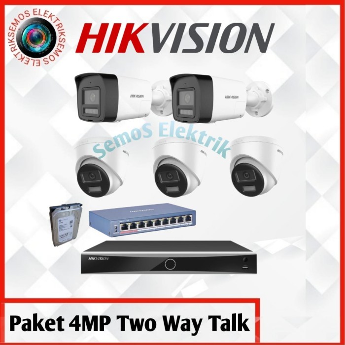 Paket Kamera Hik vision 5 Camera 4 Megapixel IP Camera PoE - Bisa Komunikasi 2 Arah