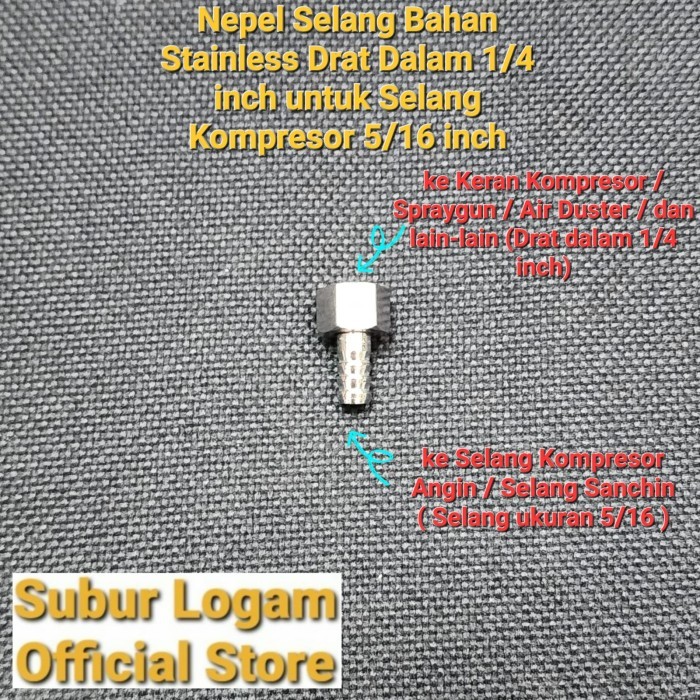 AG45 Nepel Selang Drat Dalam Kompresor Stainless 1/4 inch untuk Keran Angin