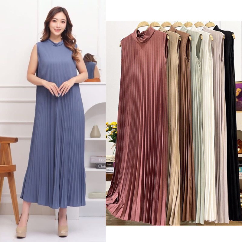 INNER PLISKET DRESS TANPA LENGAN GLESS HYGET PREMIUM POLOS MAYUNG ADEM JUMBO