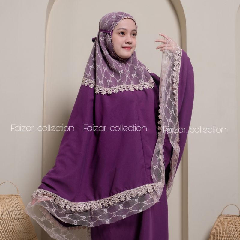 vg64jn FAIZAR COLLECTION - Mukena Anak Safira Katun Premium Usia 8-13 Tahun  Brokat Tile Renda Mewah
