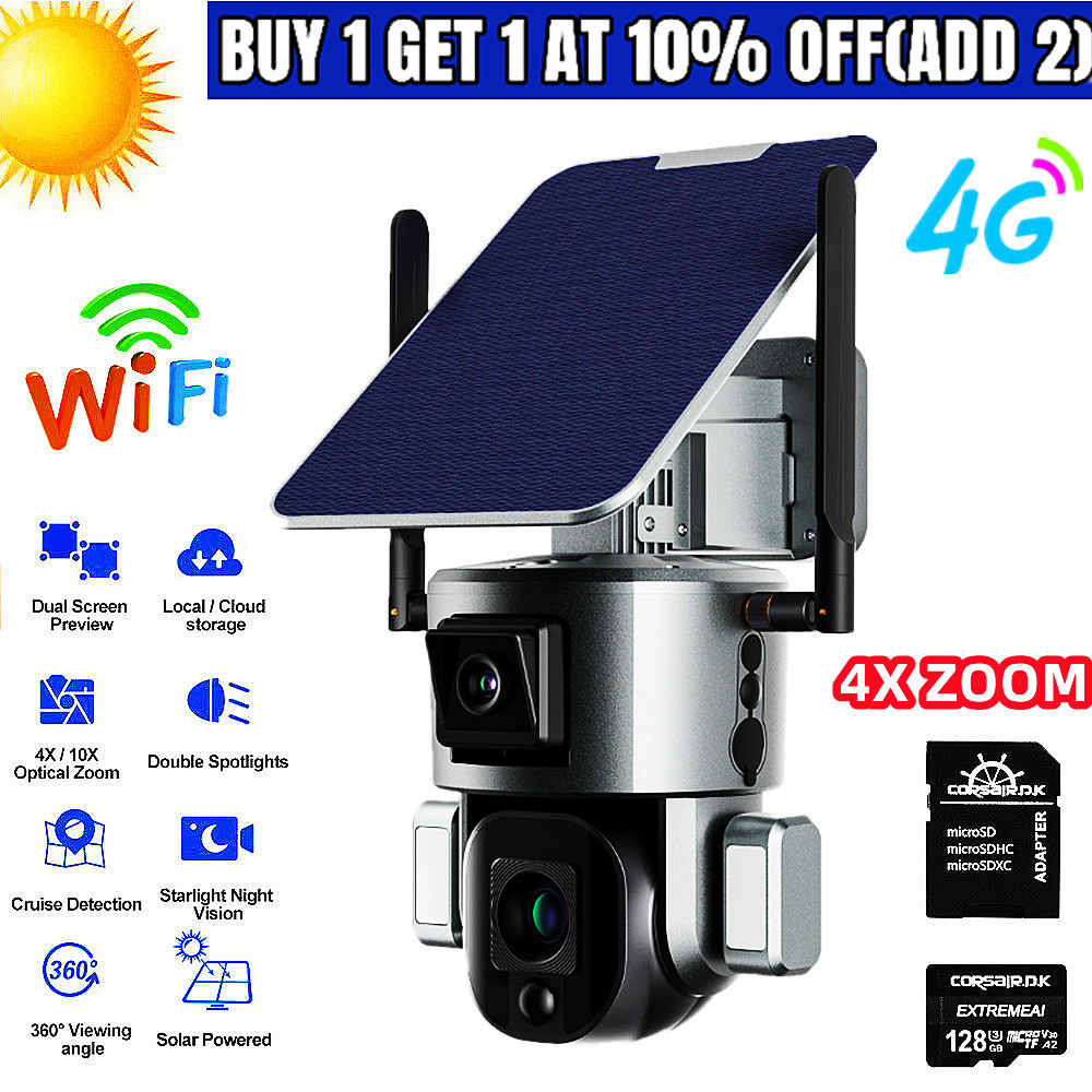 VESAFE Y5 4X Optical Zoom 8MP 4G Sim Card WIFI Solar Cameras Wireless Super HD APP Remote HMD Human 