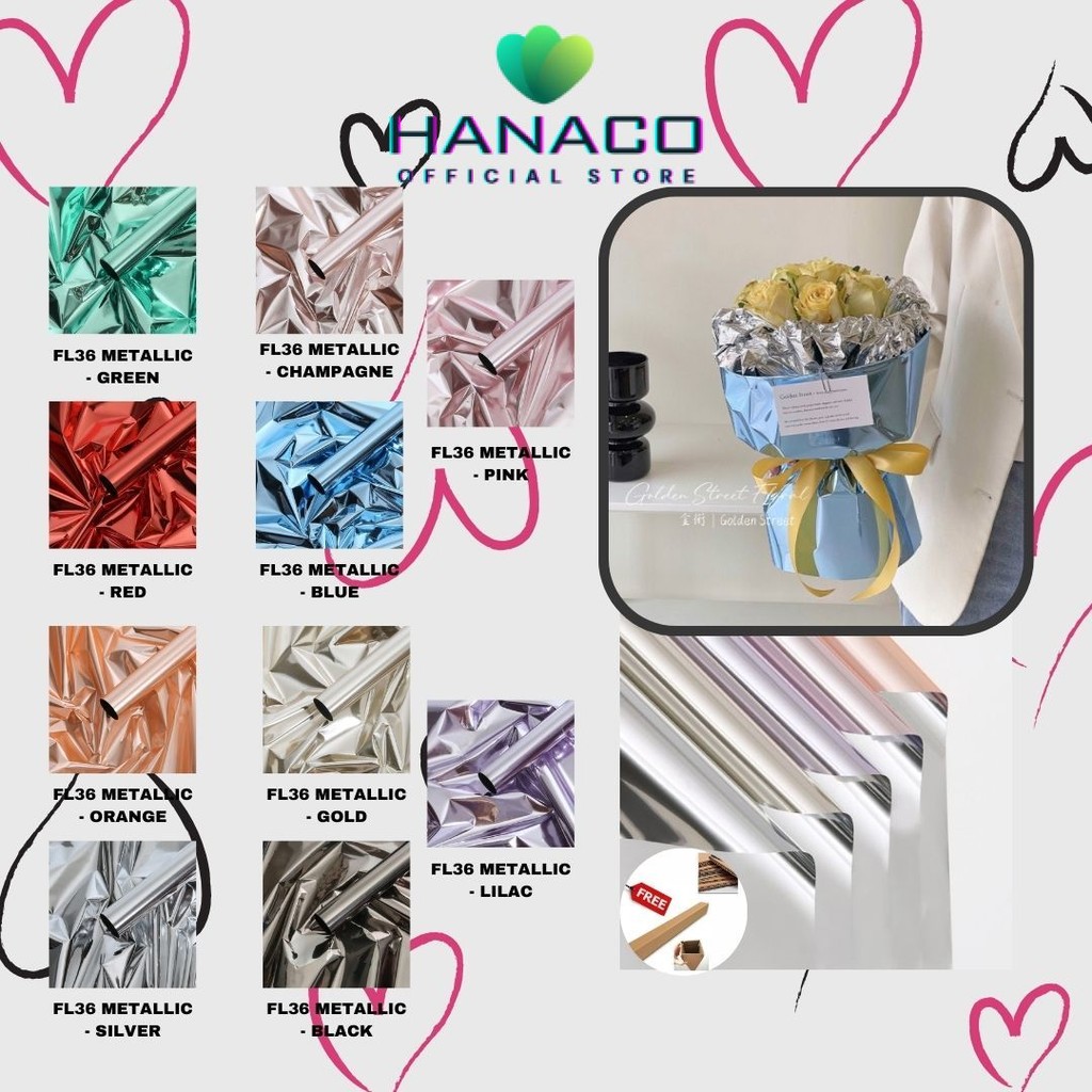 

HANACO - FL36 METALLIC Kertas Bunga Paper Buket Motif Polkadot Bulat Kado Florist Cellophane