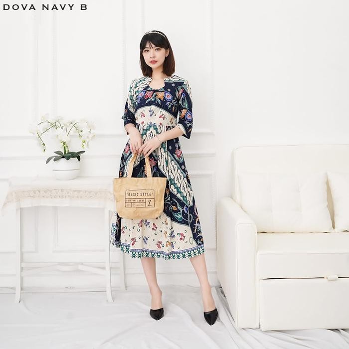 Evercloth Dova Dress Batik Wanita Dress Wanita Jumbo Batik Couple - NAVY B