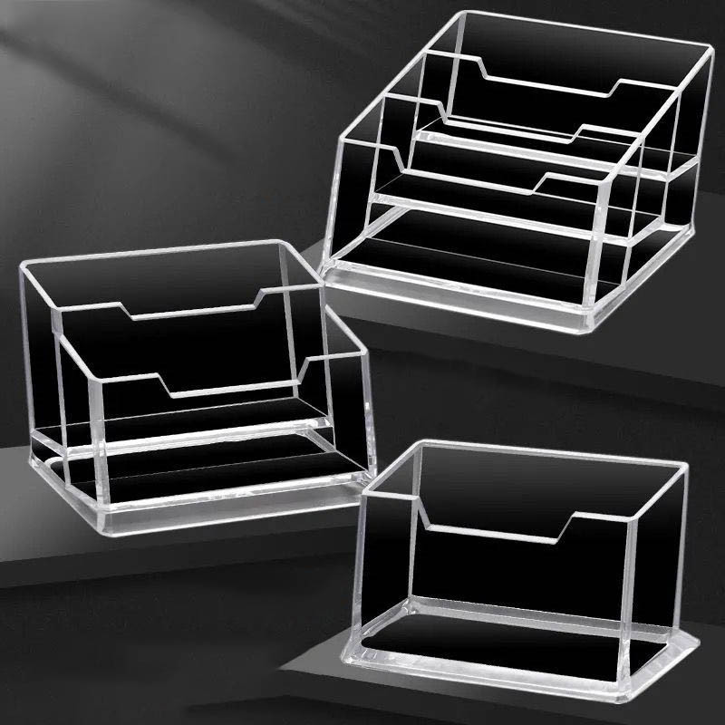 

1pcs Clear Desk Shelf Box Storage Display Stand Acrylic Plastic Transparent Desktop Bussiness Card Holder Place Card Holder