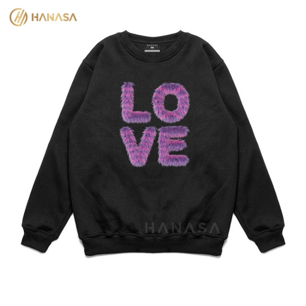 HANASA Sweater Wanita Love Bulu | Sweater Pria | Sweater Crewneck Wanita | Sweatershirt Wanita
