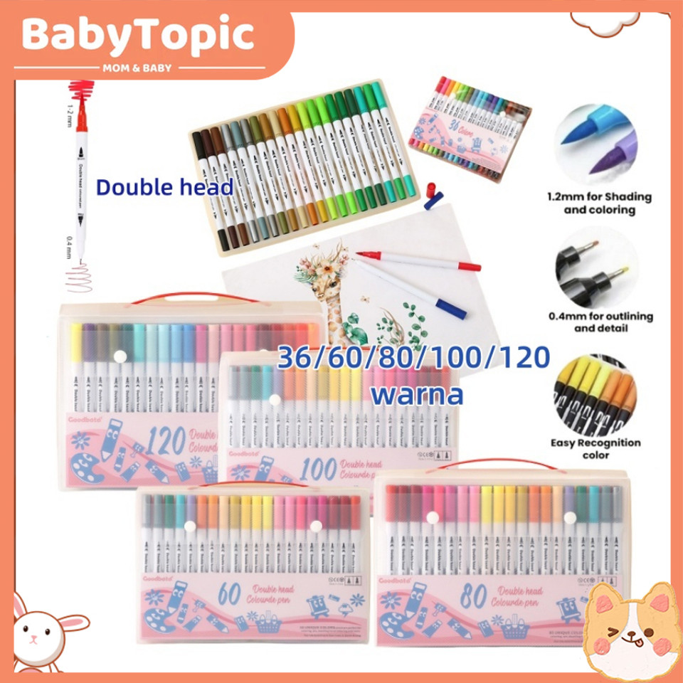 

【Ready stock】36/60/80/100/120 Spidol Warna Set Spidol Brush Pen 2 Tips Spidol Set Marker Drawing Pen
