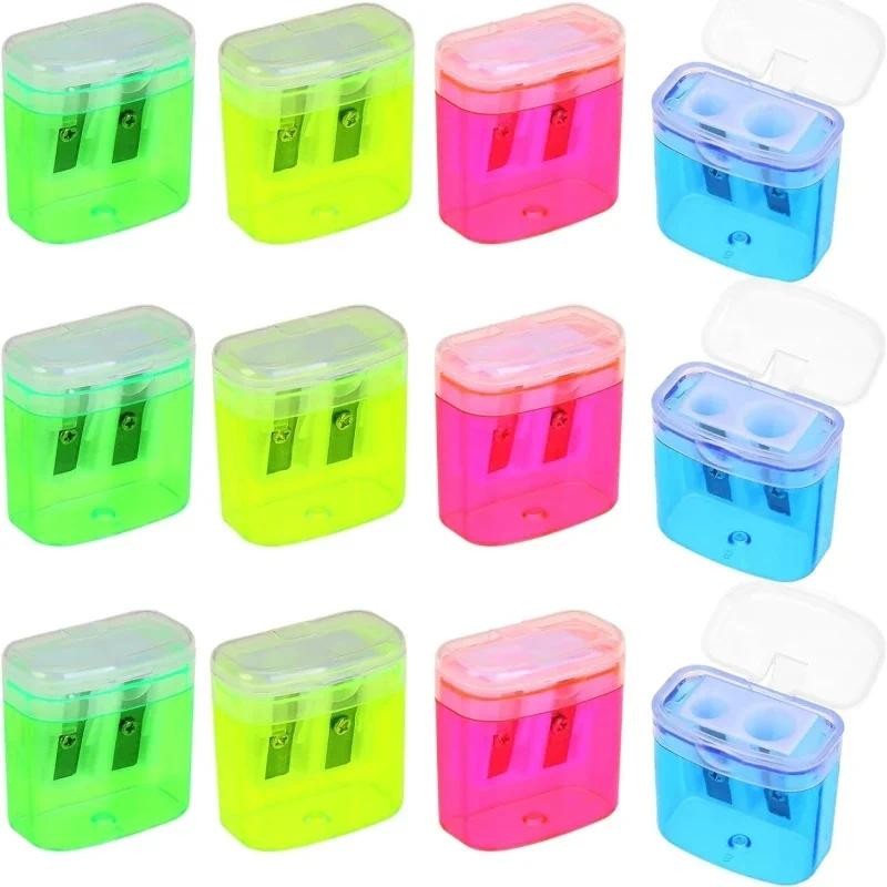 

12Pcs Mini Pencil Sharpeners Manual Double Hole Sharpener 4 Color Boxed Children Teenager Home School Stationery Office Supplies