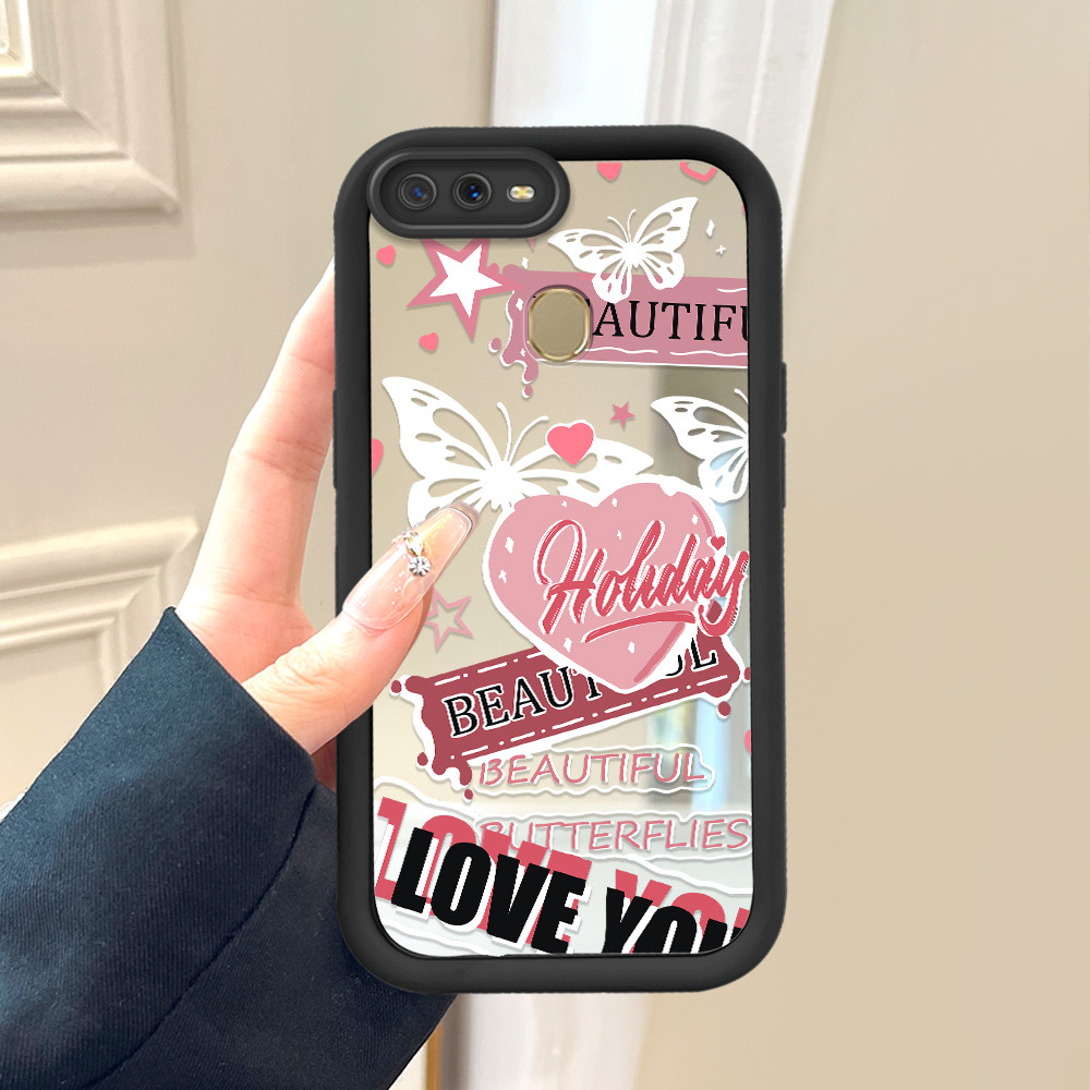 Casing Cinta Untuk For OPPO A7 A5S A12 A12S Terkini Cermin Butterfly Heart Mirror Phone Case Softcas
