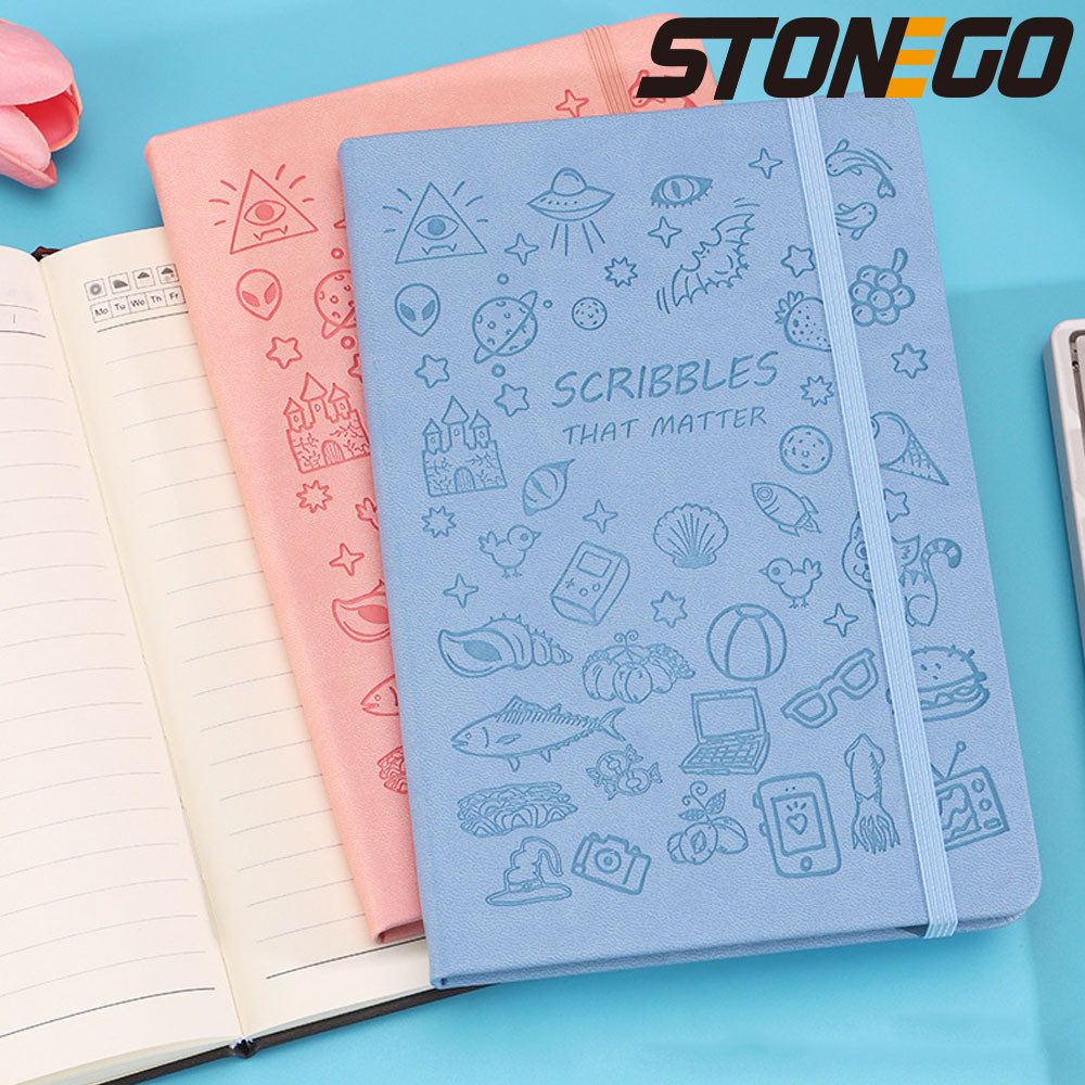 

STONEGO Cute Handbook Diary Student Notebook Cartoon Stamp Book Tie Notepad