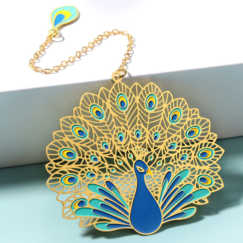 

Cultural and Creative Peacock Feather Metal Bookmark Hollow Chinese Style Bookmark Literary Bookmark