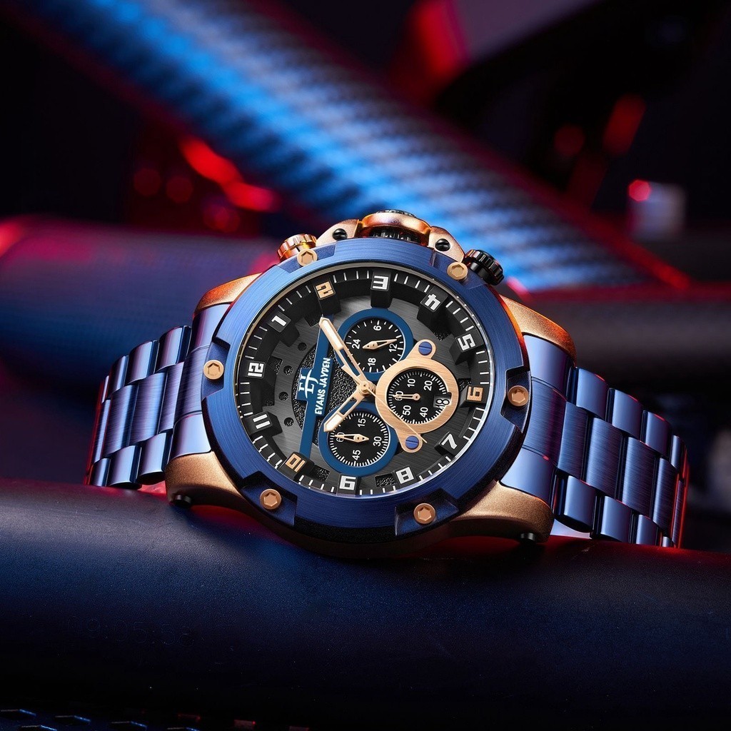 Evans Jayden Jam Tangan Pria 9838 Rantai Stainless Kaca Sapphire Water Resistant 10ATM