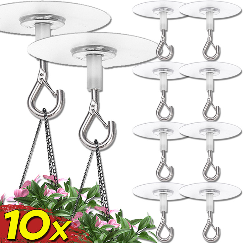 

1/10PCS Self Adhesive Ceiling Hooks Plant Flower Hanging Brackets with Fixed Buckle Wall Heavy Duty Storage Hook for Home Garden