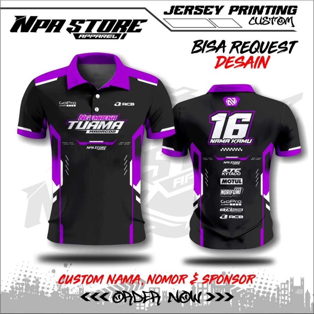 KAOS BALAP - JERSEY RACING KERAH CUSTOM BEBAS REQUEST FULL PRINTING CUSTOM NAMA NOMOR SPONSOR WARNA 