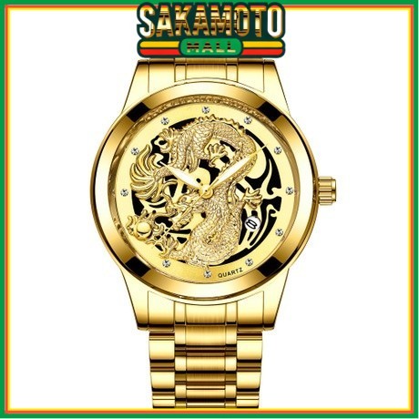 JAM TANGAN PRIA RANTAI FNGEEN  MOTIF DRAGON  NAGA JAM006G1 EMAS GOLD BRANDED ORI