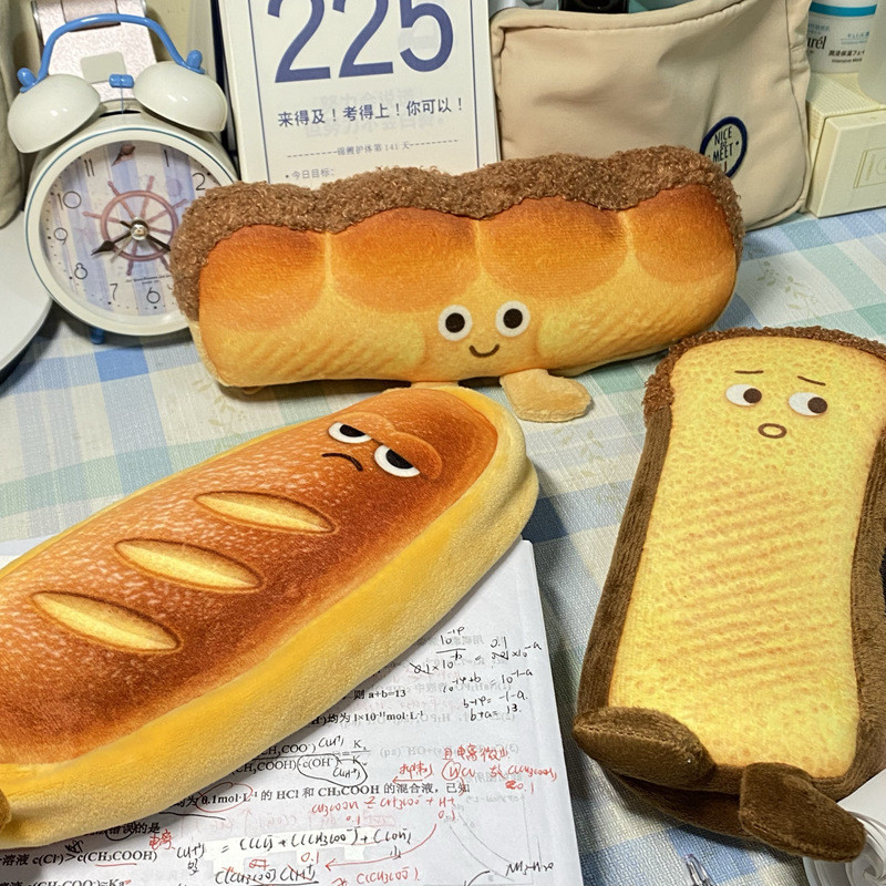 

Funny bread cute pencil case plush creative pencil bag School stationery bag Children pen case prizes gifts Student pencil cases