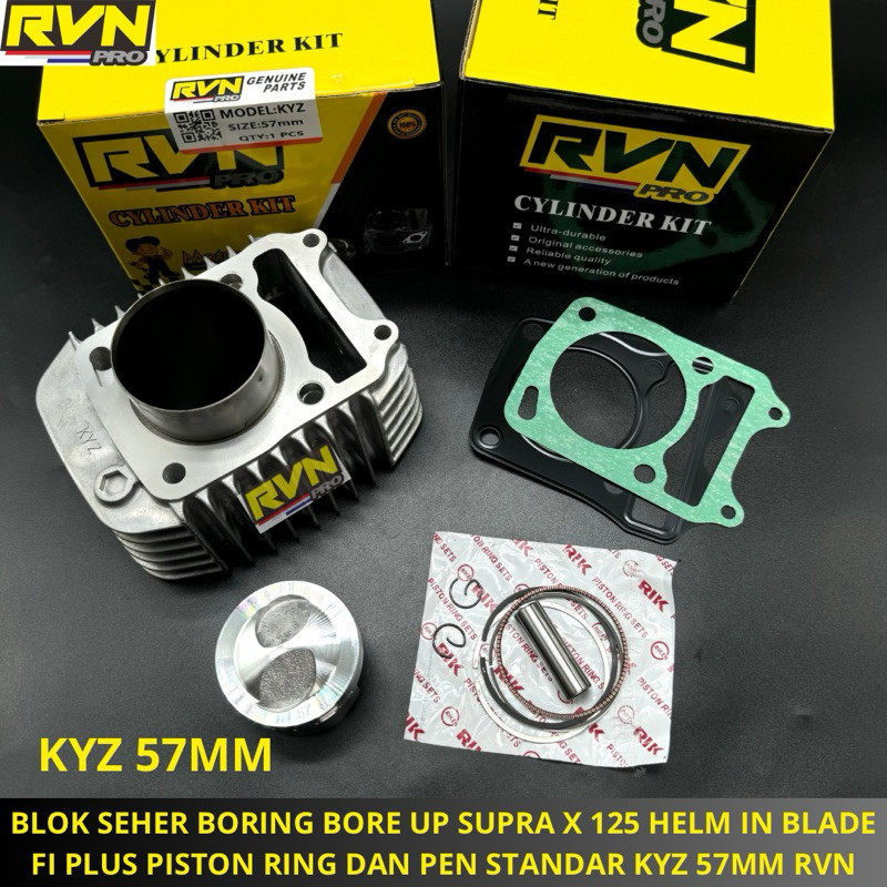 RVN CYLINDER BLOK SEHER BORING KOMPLIT BORE UP SUPRA X 125 HELM IN BLADE FI KYZ 57MM 57 MM BLOCK SEH