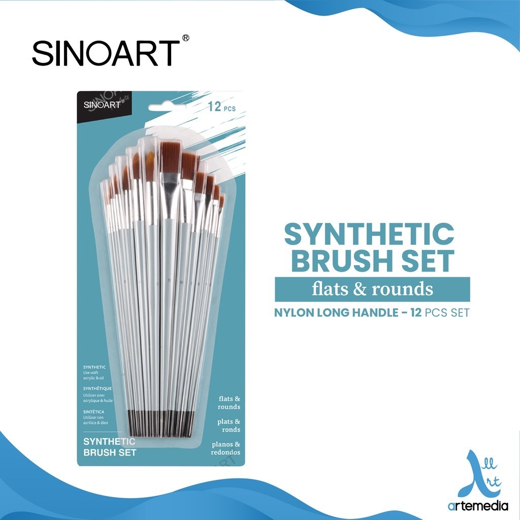 

Sinoart Set 12 Nylon Synthetic Brush Set Long Handle Kuas Lukis