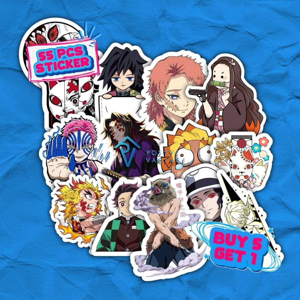 

55 Pcs Stiker Demon Slayer Kartun Cute Aesthetic Anti Air untuk Case HP Tumbler Laptop Lemari Gitar