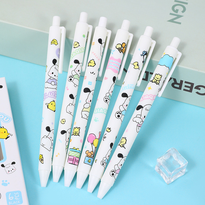 

✨AWC✨ COD 1 SET 6 PCS PULPEN GEL MEKANIK MOTIF SANRIO KARAKTER POCHACCO PUPPY LUCU