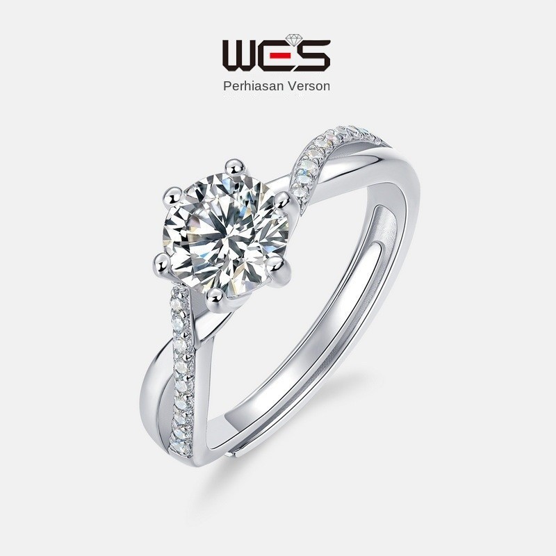 Cincin Perak Moissanite S925, Cincin Lamaran Wanita