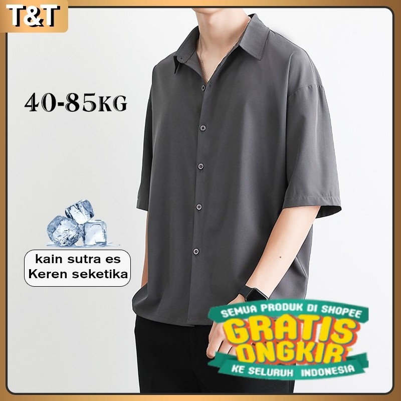Kemeja Pria Jumbo Lengan Pendek Kasual Dewasa Shirt Basic Kemeja Pria Oversize Baju Terbaru Korean S