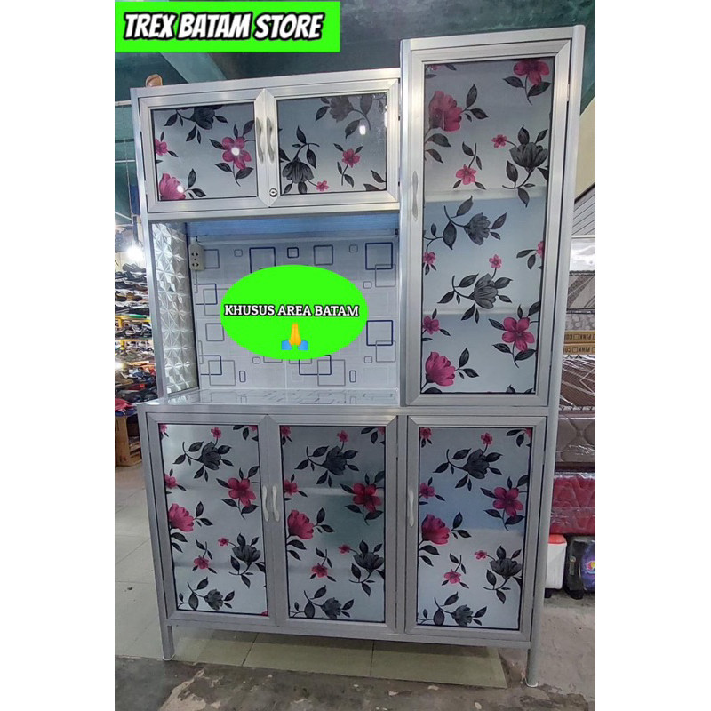 LEMARI RAK PIRING 3 PINTU MOTIF BAHAN ALUMINIUM (BATAM)