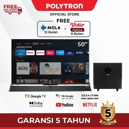 PROMO SPESIAL POLYTRON UHD SMART ANDROID TV LED PLD 50BUG5959 + SWF 0251 50 INCH