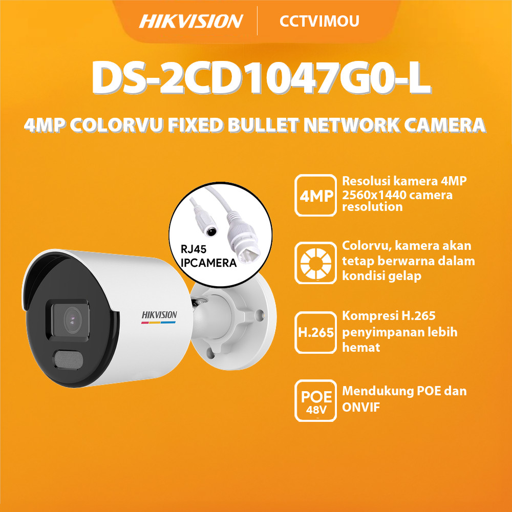 HIKVISION DS-2CD1047G0-L 4MP COLORVU H.265 BULLET POE IP CAMERA RESMI