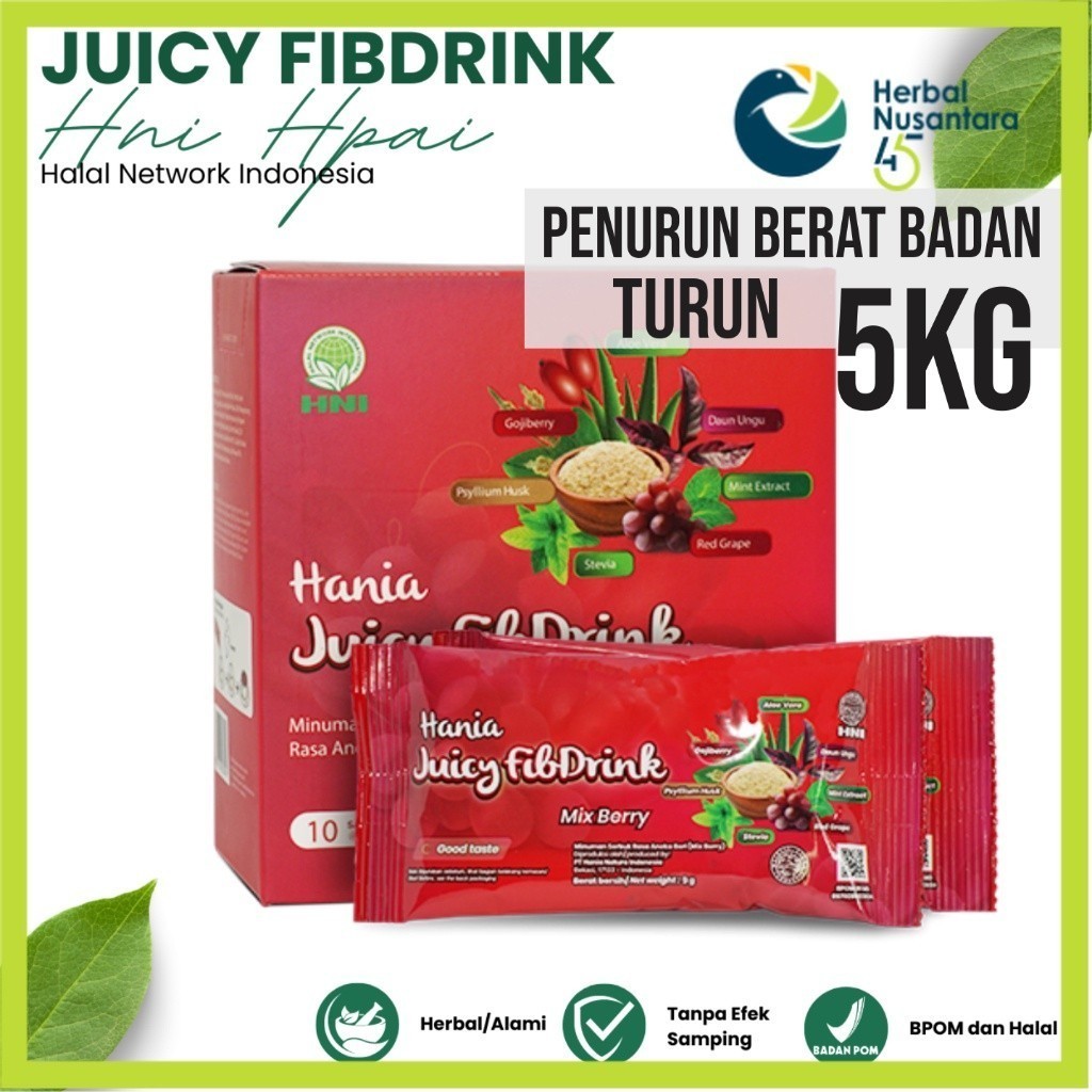 

Hania Juicy Fibdrink Mixberry (HERBAL DIET ALAMI) SEMINGGU TURUN 3-5 KG - HNI HPAI BPOM -Herbal Penurun Berat Badan DMI1