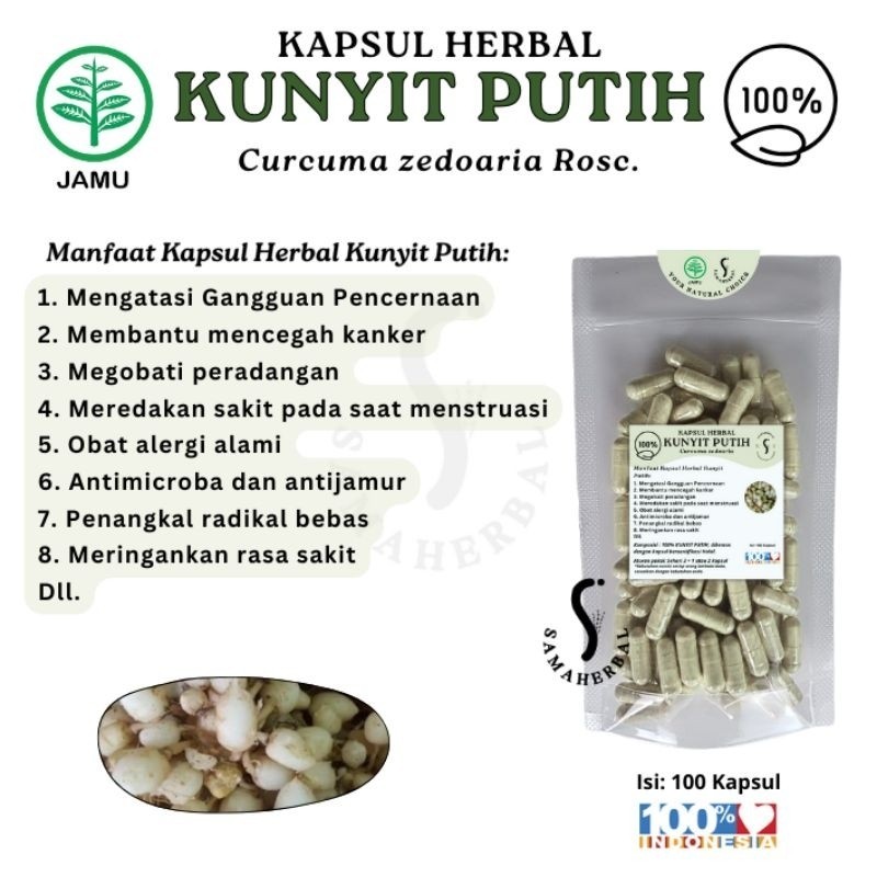ISI 100 KAPSUL HERBAL KUNYIT PUTIH Asli - SAMAHERBAL