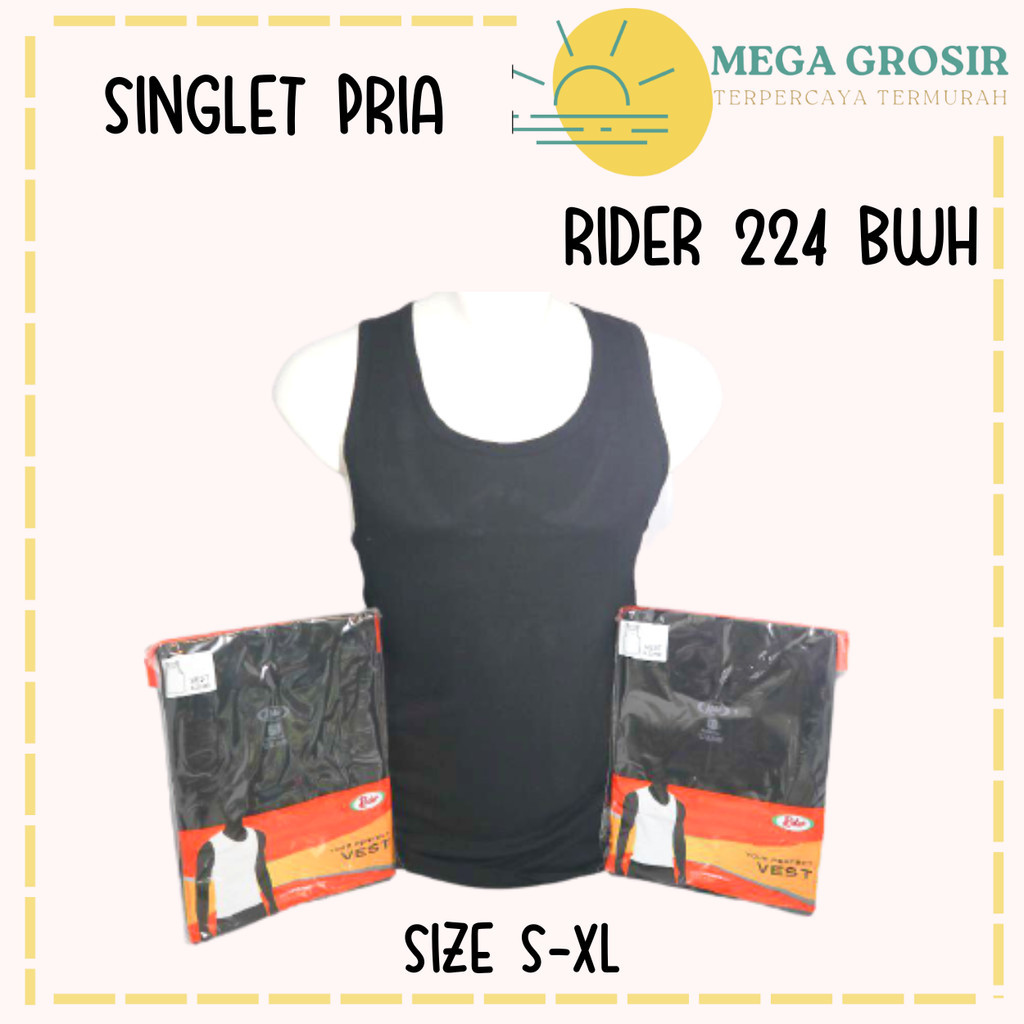 Kaos Dalam Pria RIDER 224 HITAM / Singlet Pria Katun Hitam SIze S-XL