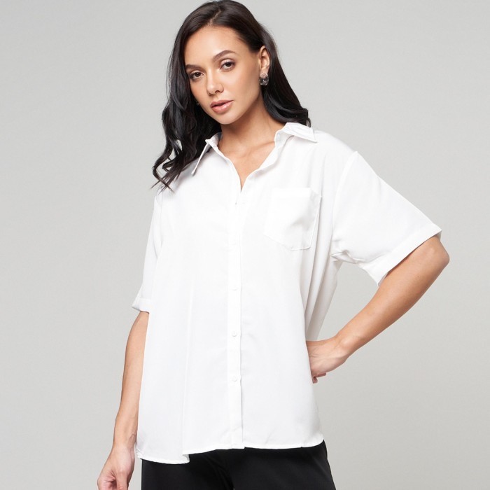 Monellina 601430 Kemeja Wanita Lengan Pendek Putih - Putih, L