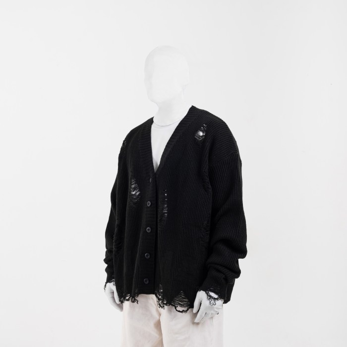 NOMADSTUDIO Reborn - Black Distressed Oversized Knit Cardigan