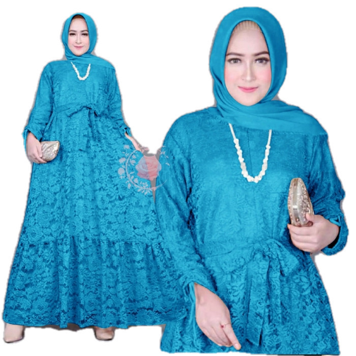 Gamis brukat XL marifa biru tosca baju brokat import murah mar GB