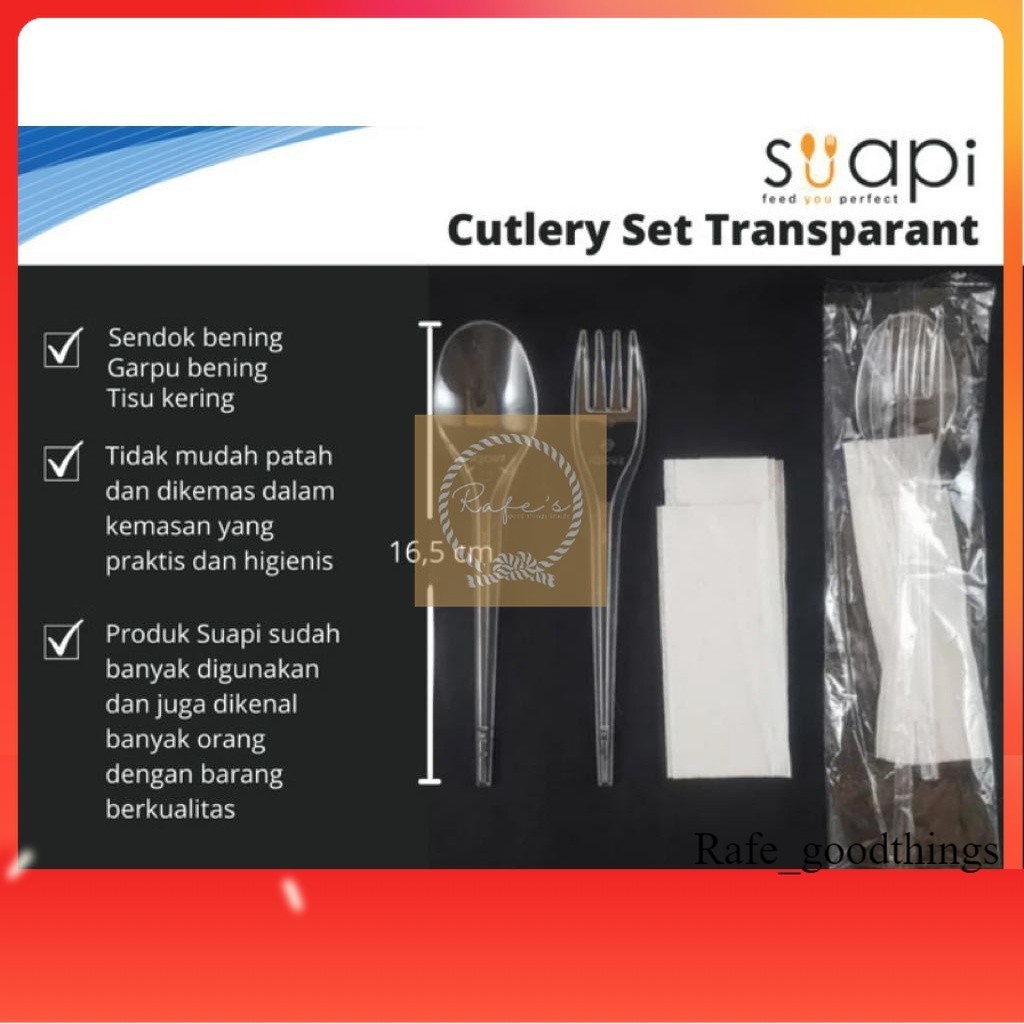 SENDOK GARPU PLASTIK SET CATERING (SENDOK + GARPU + TISSUE) STERILL BENING