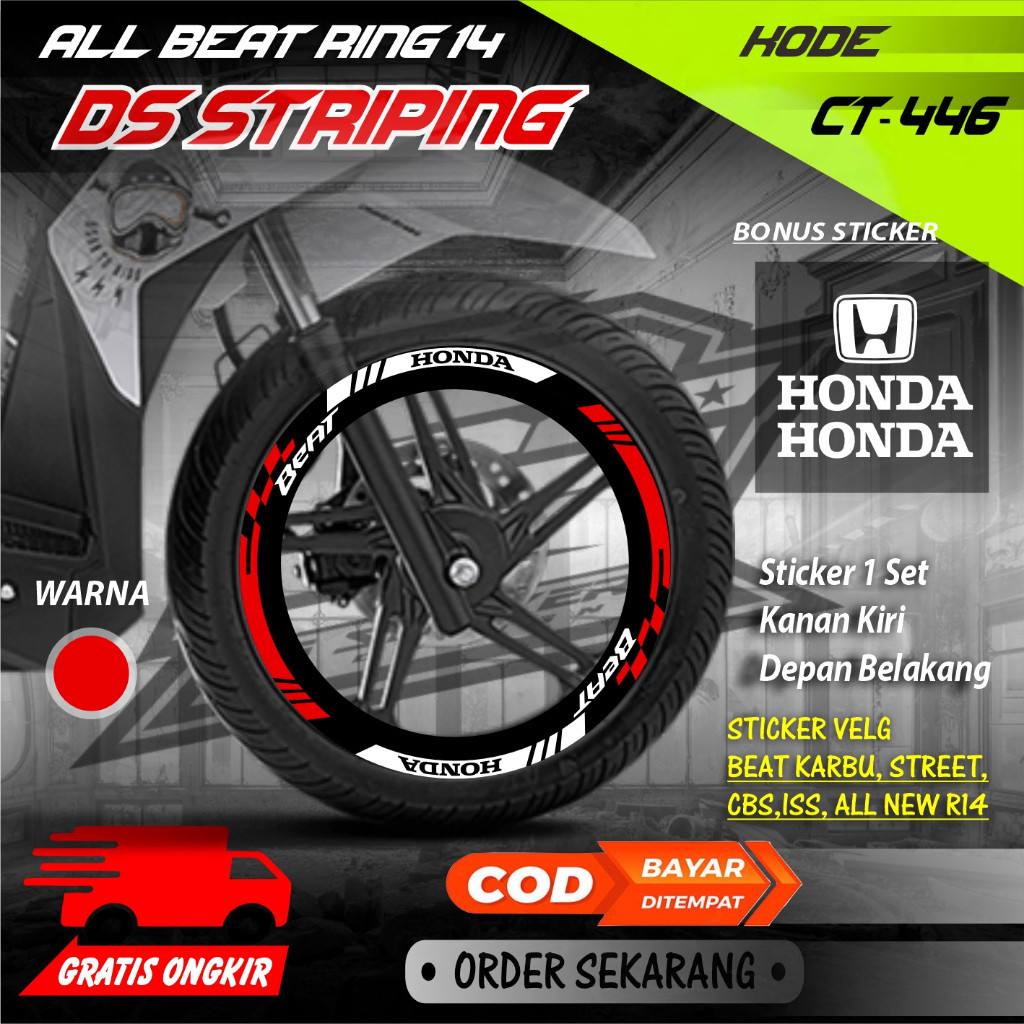 Ct-446 Cutting Stiker Velg variasi pelek motor Beat Ring 14 murah keren