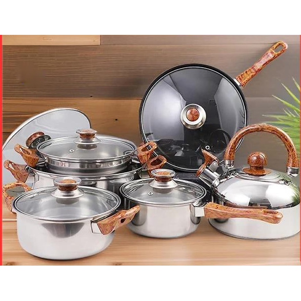 Q2 Panci + Teko Set Stainless Steel - 12Pcs q2-8212 8212