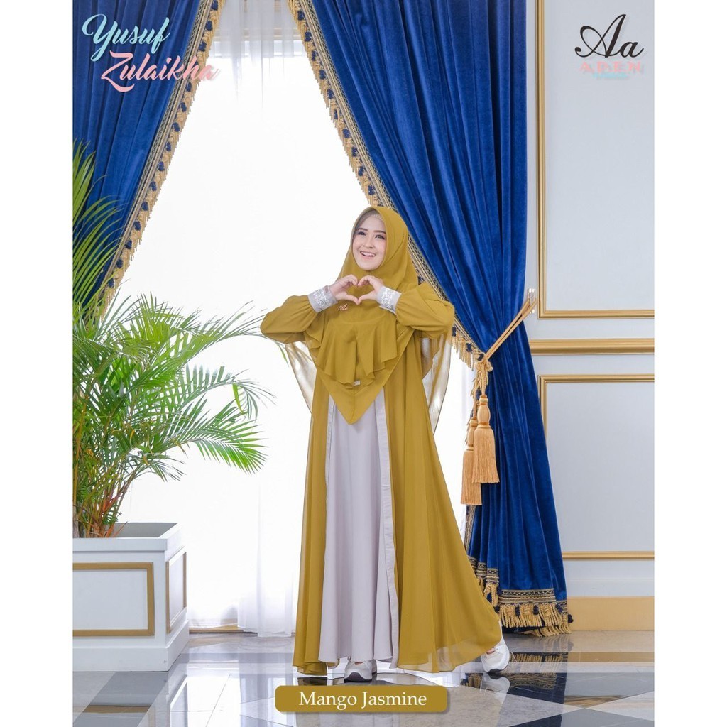 BIG SALE - Gamis Set Hijab Khimar Pashmina Syar'i Busui Friendly Sarimbit Lebaran Zulaikha Dress Original Brand Aden