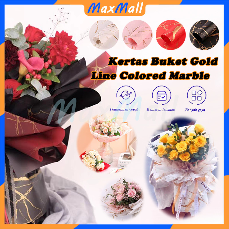 

58 x 58CM 20PCS Cellophane Kertas Buket Motif Marmer Emas Bunga Florist Flower Wrapping Marble Marble Cellophane Wrapping Paper Kertas Bunga