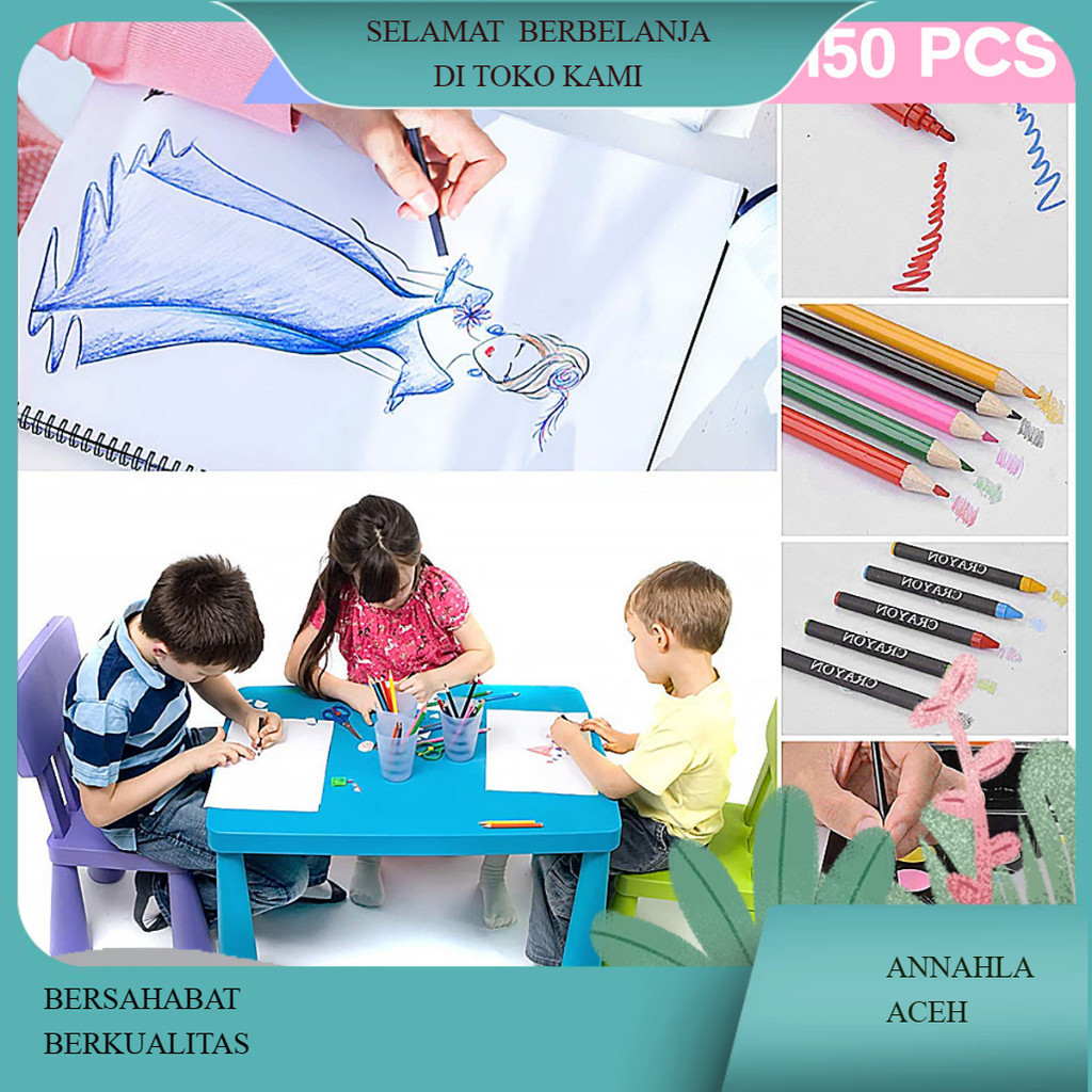 

(ANL)Bright Crown Pensil Warna Crayon set isi 150 pcs Crayon Mewarnai (Alat Menggambar atau Mewarnai)