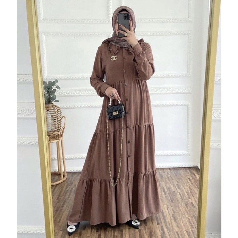 geneaby Tirani Gamis Dress Gamis Wanita Muslimah Bahan Crinkle Airflow Tirani Dress Gamis Wanita Mus