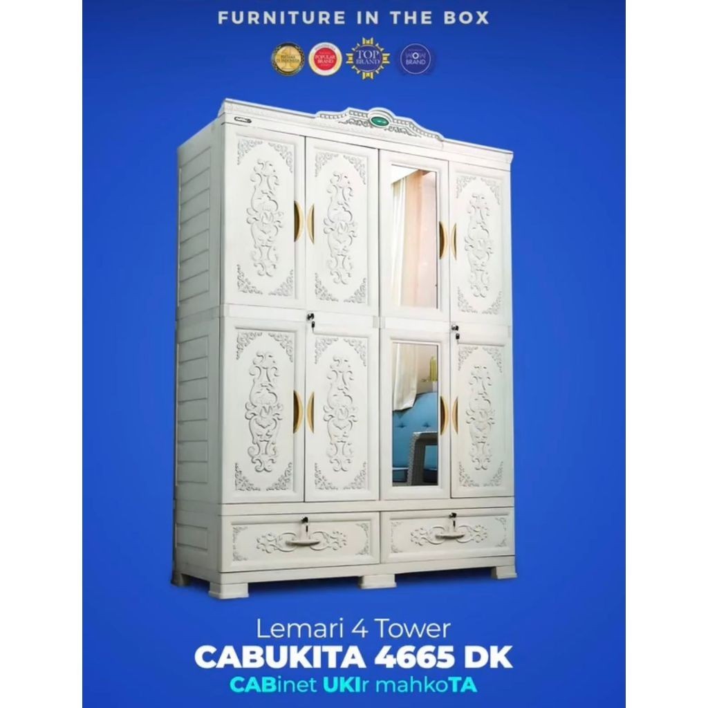 CABROTA 466 DK / CABUKITA 4665 DK - Lemari Pakaian Napolly 4 Pintu Jumbo | Lemari Plastik 4P Putih